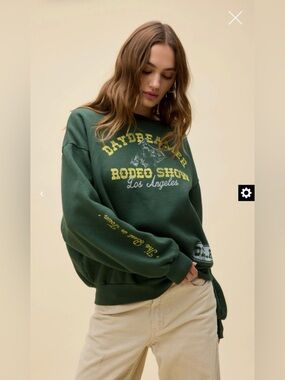 Daydreamer Women's Green Rodeo Show Oversized Crew Sweatshirt